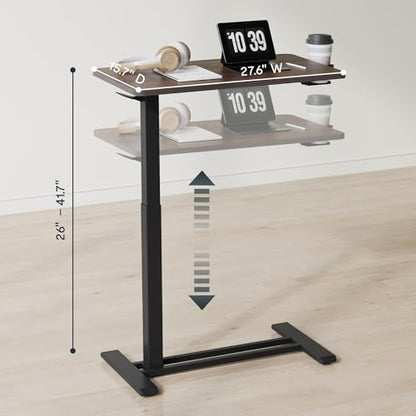 FLEXISPOT H7 28" Pneumatic Height-Adjustable Overbed Table with Wheels - color: Mahogany, size: Small