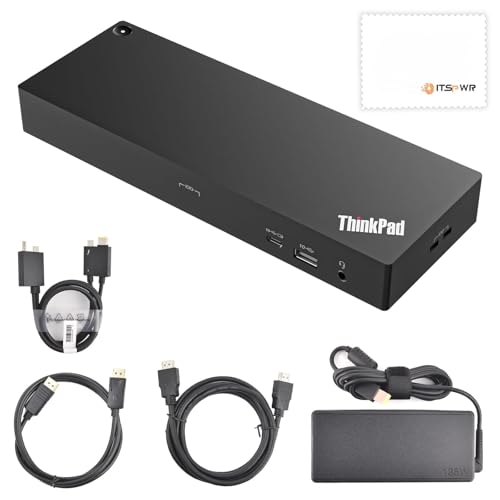 ThinkPad 40B00135 Thunderbolt 4 Universal Docking Station for Lenovo Laptops, 4 External Displays, Power Charging UP to 100W + HDMI 4K Cable + DP Cable+ ITSPWR Cleaning Cloth - style: 135W