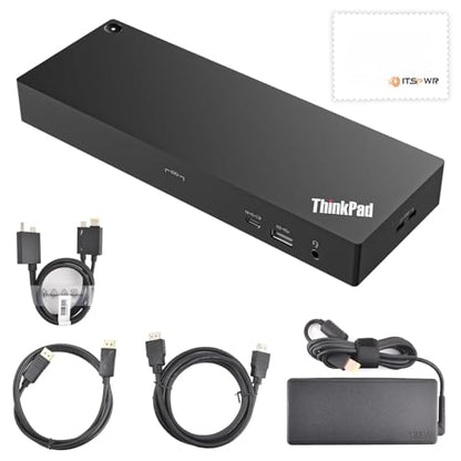 ThinkPad 40B00135 Thunderbolt 4 Universal Docking Station for Lenovo Laptops, 4 External Displays, Power Charging UP to 100W + HDMI 4K Cable + DP Cable+ ITSPWR Cleaning Cloth - style: 135W