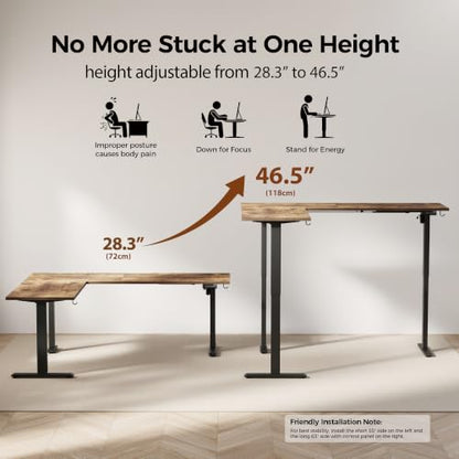 Agilestic L Shaped Standing Desk Adjustable Height, 75 Inch, Rustic Brown - color: Rustic Brown, size: 75 x 61 Inch