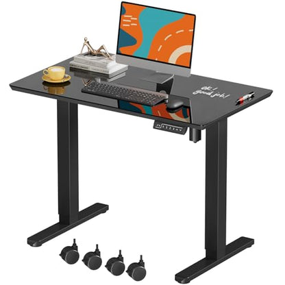 JOY worker Small Glass Standing Desk, 35" Electric Stand Up Desk on Wheels - color: Black Glass, size: 35" * 20"