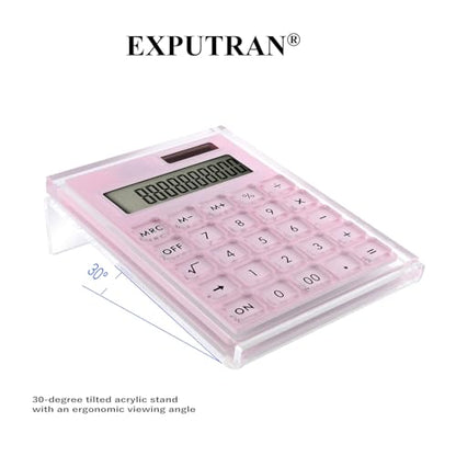 Acrylic Calculator with Stand, Battery and Solar Hybrid Powered Basic Calculator 12-Digit LCD Display,Home Office Desktop Accessories(Pink) - color: Pink