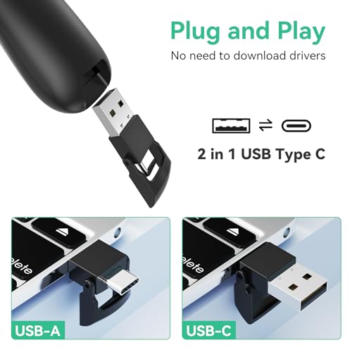 Presentation Clicker with Case, Wireless Presenter Remote & Green Laser | 2‑in‑1 USB/Type C Receiver, Slideshow Google Slide Advancer, Computer PowerPoint PPT Clicker for Mac/Windows Laptop - style: Green Laser + case