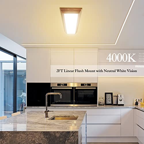 2FT LED Light Fixture with 3000K/4000K/5000K CCT Selectable Dimmable 2 Foot LED Linear with Wooden Look 30W 3300LM Flush Mount Ceiling Wraparound for Kitchen, Bedroom, Laundry - size: 2FT | 1 Pack
