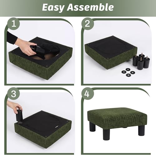 Joveco Small Foot Rest Stool Ottoman, 3D Velvet Square Upholstered Footstool for Chair, Under Desk, Office, Living Room, Deep Green - color: Deep Green