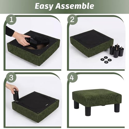 Joveco Small Foot Rest Stool Ottoman, 3D Velvet Square Upholstered Footstool for Chair, Under Desk, Office, Living Room, Deep Green - color: Deep Green