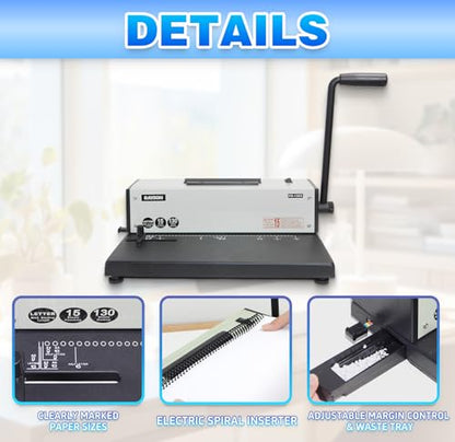 Rayson PD-1503 Coil Binding Machine 43-Hole 4:1 Spiral Binder with Inserter