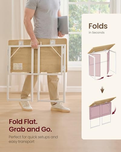 VASAGLE Folding Desk, Foldable Computer Desk, One-Piece Desktop, Rounded Edges, Small Folding Craft Table for Bedroom, Balcony, Camping, Easy Assembly, 31.5 x 15.7 Inches, Straw Yellow ULWD151YD01 - color: Straw Yellow, size: 31.5"