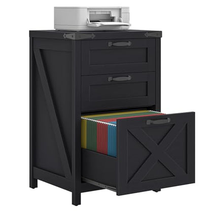 Halitaa Small Farmhouse File Cabinet with 3 Drawers for Home Office, Black | Halitaa Vertical Filing Cabinet Fits Letter and A4 Size, Farmhouse Printer Stand, Under Desk Wooden File Cabinet - color: Black, size: 3 Drawers
