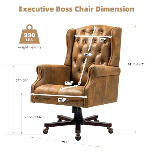 Executive Desk Chair, Ergonomic Swivel Recliner Chair,Bomber Brown | Microfiber Wingback Home Office Chair with Nail Head Trim & Tufted Back, Big and Tall Office Chair for Home and Living Room - color: Bomber Brown, style: Classic