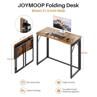 JOYMOOP 31.5" Rustic Brown Folding Desk No Assembly, Wooden Top, Small Size - color: Rustic Brown, size: 31.5" Width