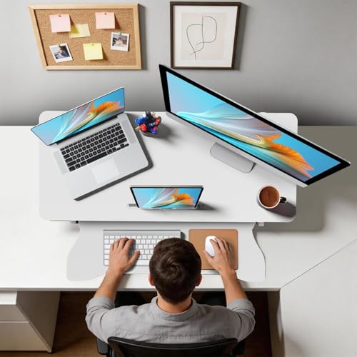 37 Inch Standing Desk Converter, Height Adjustable Desktop Standing Desk, Stand Up Riser Compatibles with 2 Computer, Stand Up Converter Laptop Workstation to 18.8" Tall, Black - color: White
