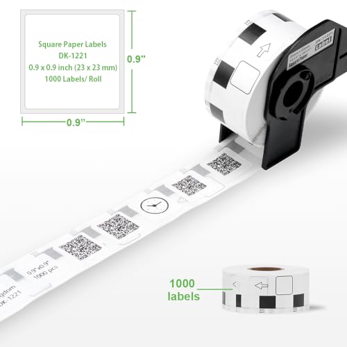 Label KINGDOM Replace for Brother DK-1221 0.9 in Square White Paper Label - size: 0.9 inch x 0.9 inch (1221)