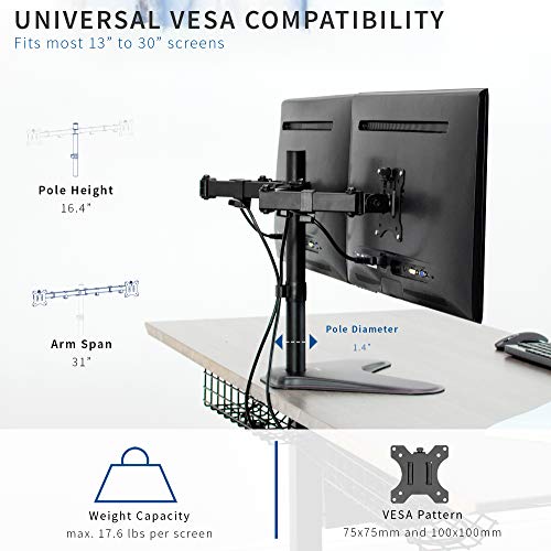 VIVO Dual 13 to 30 inch Monitor Free-Standing Mount, Fully Adjustable Desk Stand, Holds 2 Flat or Curved Display Screens, STAND-V102F - size: Dual Mount