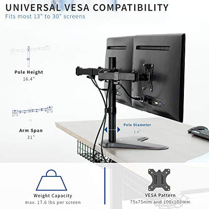 VIVO Dual 13 to 30 inch Monitor Free-Standing Mount, Fully Adjustable Desk Stand, Holds 2 Flat or Curved Display Screens, STAND-V102F - size: Dual Mount