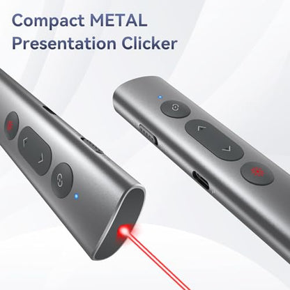 Wireless Presentation Clicker PowerPoint Remote: USB C A Presenter PPT Power Point Google Slide Advancer with Laser Pointer Smart Board Clicker for Computer Laptop Mac Projector Office Classroom - style: Metal & Red Laser