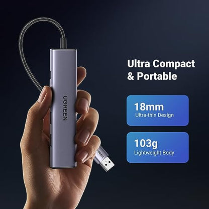 UGREEN USB to Ethernet Adapter, 5 in 1 USB Hub with Ethernet, Plug and Play - size: L100.9xW27xH18 (mm)