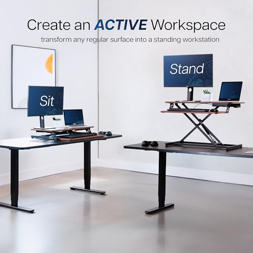 VIVO 32 in Standing Desk Riser, Height Adjustable Workstation - color: Dark Walnut, size: 32"