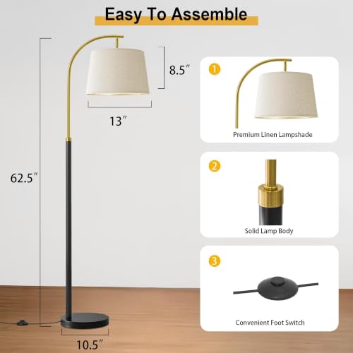 G-SAFAVA Floor Lamps for Living Room Bedroom, 62" Mid Century Modern Lamp - color: Dark Black & Gold