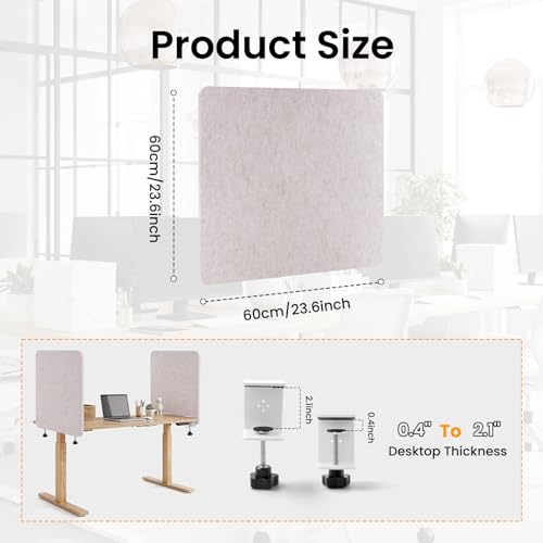 Desk Divider, Clamp On Felt Desk Privacy Panels, Acoustic Sound Absorbing Desk Partition for Office Desk, Reduce Distractions, Oatmeal, 1 Pack, 24 x 24 in | Clamp-On Installation, Felt Privacy Panels, Helps Reduce Visual Distractions, Suitable for Offices