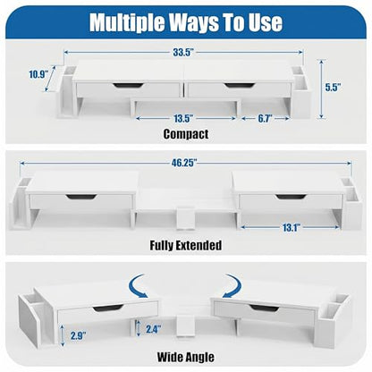 Simple Houseware Desk Dual Monitor Stand Riser with 2 Drawers, White - color: White