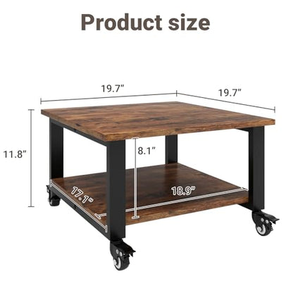 Natwind 2 Tier Laser Printer Stand,20''x20'' Under Desk Printer Cart, Retro | Large Printer Table Copier Stand with Wheels, Stand for Heavy Printers,Thickened Steel Tube,Supports 200lbs,for Home Office - color: Retro