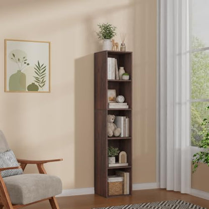 5 Cube Walnut Book Shelf, Tall Bookcase for Home Office Bedroom Living Room - color: Walnut, size: 5 Cube