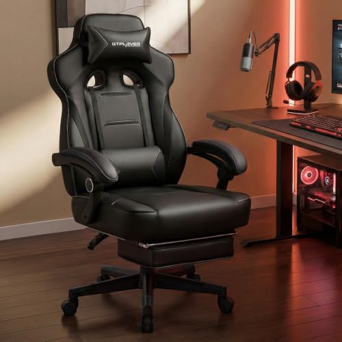 GTPLAYER Gaming Chair with Footrest, 350LBS Big and Tall Office Chair, Ergonomic High Back Lumbar Support and Recliner for Back Pain Relief, Black - color: Black