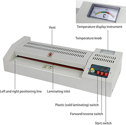 13" Thermal Laminator, 600W Desktop Laminating Machine A3/A4 4 Roller Hot&Cold Film Laminate for Home Office School (US Stock)