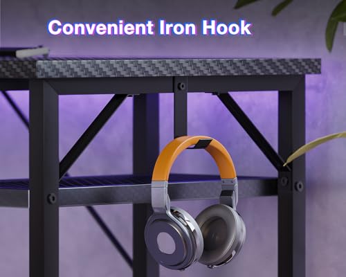 ODK 61 Inch L Shaped Gaming Desk with Hutch & Headphone Hook - size: 61 Inch