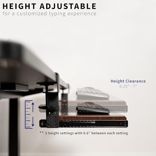 VIVO Dark Walnut Clamp-on 27 x 11 in Adjustable Keyboard Tray, MOUNT-KB05HD - color: Dark Walnut, size: 27" fixed width