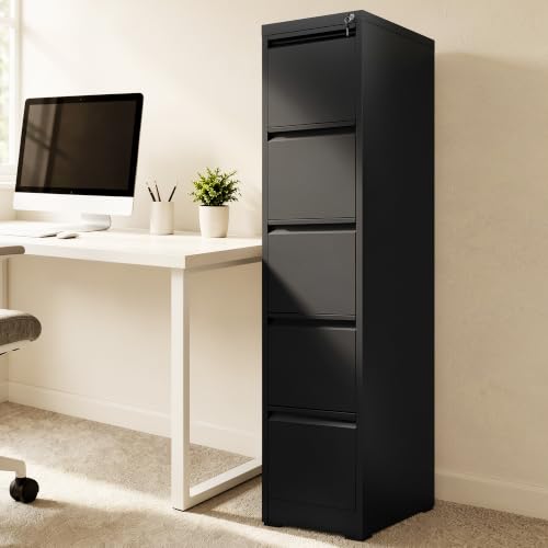 5 Drawer File Cabinet for Home Office, Vertical Filing Cabinet - color: Black, size: 64.2"H - 5 Drawer