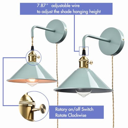 Sea Green Iron Plug-in Dual Mount Wall Sconces, 2-Pack - color: Plug in Sea Green*2Pcs