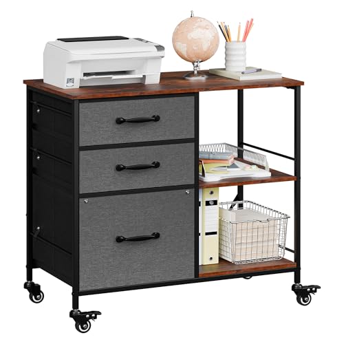 ZENY Lateral File Cabinet with 3 Drawers, Mobile File Cabinet Printer Stand, Rolling Fabric Lateral Filing Cabinet for Office Home Small Space (Grey) - color: Grey