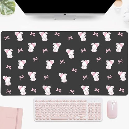 Bow Bunny Desk Mat, Cute Extended Gaming Keyboard Mouse Pad, Large Office Desk Cover Mat Pad Deskmat, Non-Slip Leather Home Office Desk Mat Protector 31.5"×15.7" - color: Bunny, size: L(31.5×15.7 inch)