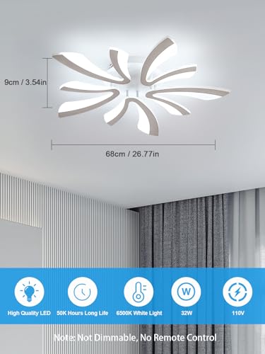 Goeco Modern Ceiling Light, 27.5'' LED White Acrylic V-Shaped Flush Mount Ceiling Lights, 6500K Ceiling Light Fixture for Living Room, Dining Room, Bedroom, Kitchen - color: White V Shaped-6500K