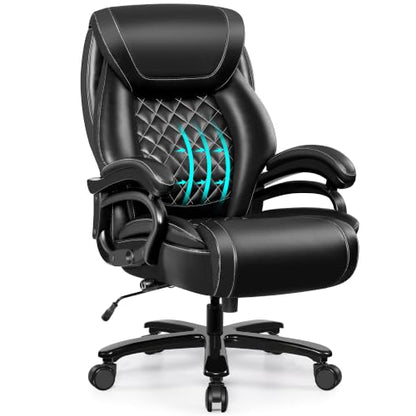 Big and Tall 500lbs Office Chair,Heavy Duty Large PU Leather Executive Desk Chair with Wide Seat, Adjustbale Ergonomic Lumbar Support High Back Rocking Computer Chair for Heavy People - color: Black