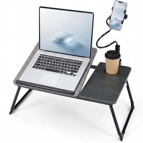 Nuanchu Black 2 Pcs 23.6 in Laptop Desk for Bed with Adjustable Stand, Lap Desks for Adults, Bed Tray with Drawer & Phone Holder, Dorm Room, College Dorm (7 Gears) - color: Black, style: 7 Gears