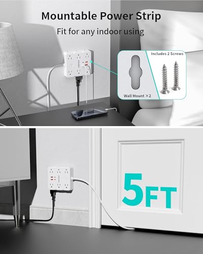 10FT Desktop Mount Charging Station with 4 Outlets 4 USB Ports (2 USB C), HOPOW 2 Prong to 3 Prong Outlet Adapter, 1700J Two Prong Surge Protector