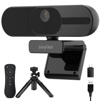 saylas 4K Webcam with Microphone and Speaker, 120° FOV Wide Angle Web cam with Remote, Noise-Cancelling Mics, Auto Focus, Privacy Cover, Plug & Play Web Camera for Computer, USB Webcam for Pc, Laptop - color: 4K/120° FOV