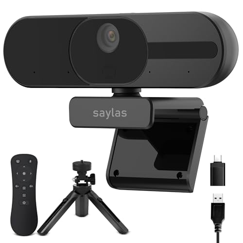 saylas 4K Webcam with Microphone and Speaker, 120° FOV Wide Angle Web cam with Remote, Noise-Cancelling Mics, Auto Focus, Privacy Cover, Plug & Play Web Camera for Computer, USB Webcam for Pc, Laptop - color: 4K/120° FOV