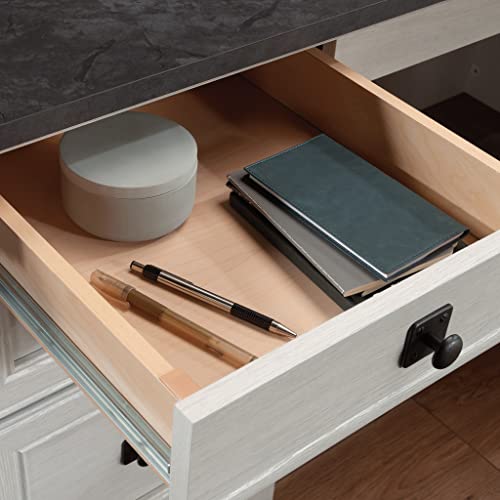 Sauder Palladia L Shaped Desk with Drawers, Office Desk with File Cabinet Storage, Cable Management, Keyboard Tray, in Glacier Oak Finish - color: Glacier Oak