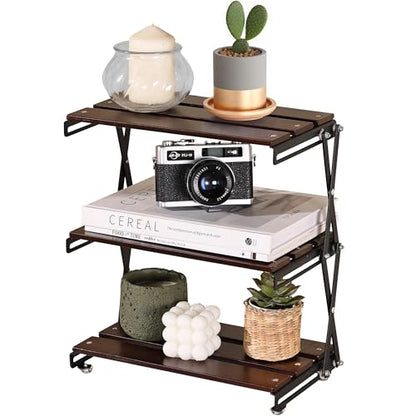 Desk Shelf Organizer 3 Tiers Wood Compact Desk Organizer Storage Rack Metal Frame Office Desk Shelf Organizers,Walnut