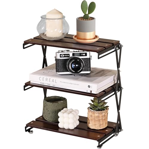 Desk Shelf Organizer 3 Tiers Wood Compact Desk Organizer Storage Rack Metal Frame Office Desk Shelf Organizers,Walnut