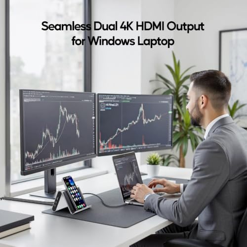 USB C Docking Station Dual Monitor, Laptop Dock for Windows with HDMI 4K