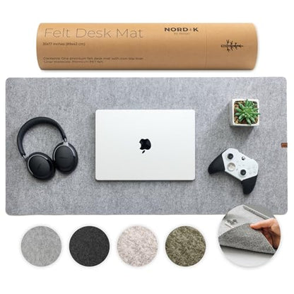 Nordik Felt Desk Mat - Large Felt Desk Pad - Marle 35 x 17 inches | Premium Desk Matt for Desktop, Full Desk Keyboard Mouse Pad, High Quality Felt and Non-Slip Rubber Liner for Home and Office - color: Marle