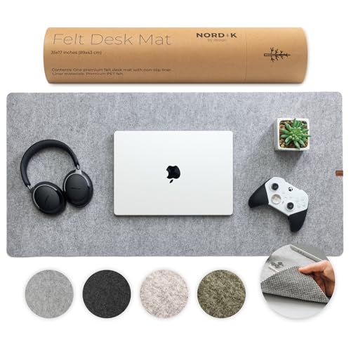 Nordik Felt Desk Mat - Large Felt Desk Pad - Marle 35 x 17 inches | Premium Desk Matt for Desktop, Full Desk Keyboard Mouse Pad, High Quality Felt and Non-Slip Rubber Liner for Home and Office - color: Marle