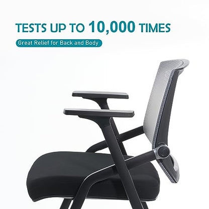 Conference Room Chairs, Folding Office Desk Chair with Lumbar Support and Sliding Armrest with Casters, Stackable Office Guest Chairs & Reception Chairs(4 Pack) - color: Grey, size: 4 Pack