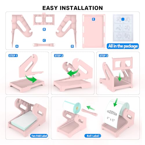 Thermal Label Holder for Rolls and Fan-Fold Labels, Sticker Roll Holder Work with Desktop Label Printer, Label Stand Shipping Supplies for Home Office(Pink) - color: Pink