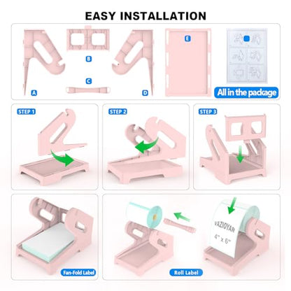 Thermal Label Holder for Rolls and Fan-Fold Labels, Sticker Roll Holder Work with Desktop Label Printer, Label Stand Shipping Supplies for Home Office(Pink) - color: Pink